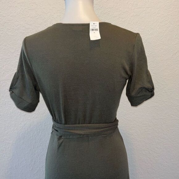 NWT GAP knit moss green wrap dress XS knot sleeve - Picture 6 of 12